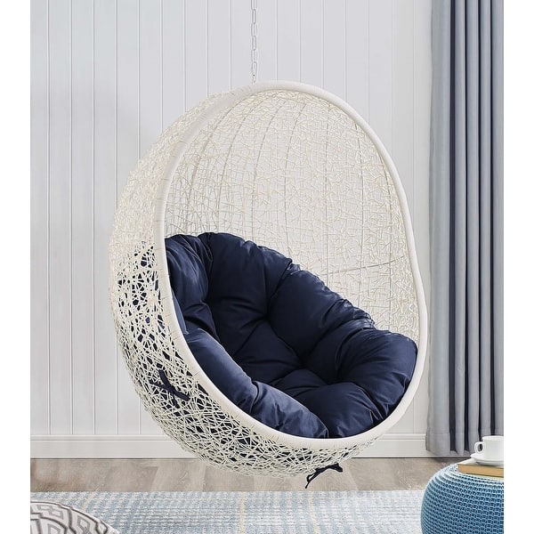 Balmoral Outdoor White Rattan with Blue Cushioned Hanging Swing Chair