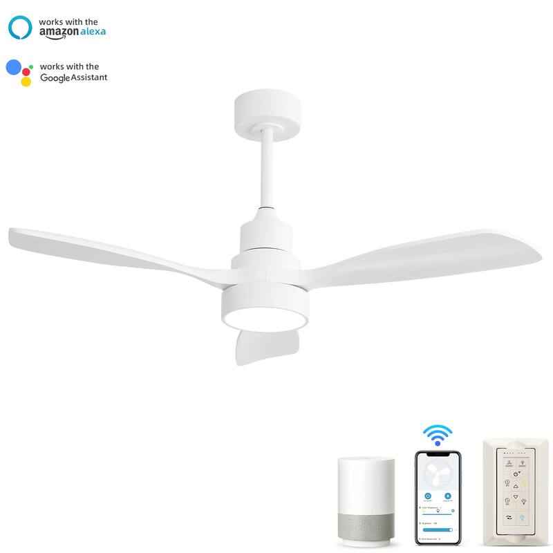 48 Inch Smart Wood Ceiling Fan with Light and Remote/App Control, Integrated LED Included - White(Smart)
