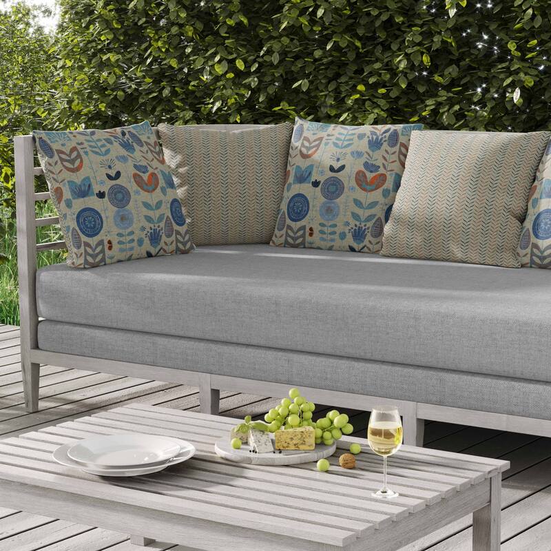 Baltic Blossoms Indoor/Outdoor Reversible Throw Pillow Beige and Blue