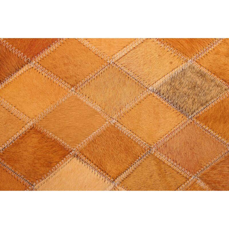 ECARPETGALLERY Handmade Cowhide Patchwork Orange Leather Rug - 4'0 x 6'0