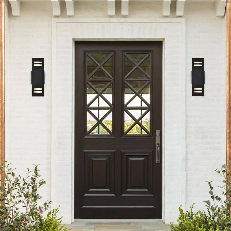 2 Pack 2-Light Mid-Century Modern Black Square Outdoor Waterproof Lantern Wall Sconces - 3.5 in. W x 11.2 in. H