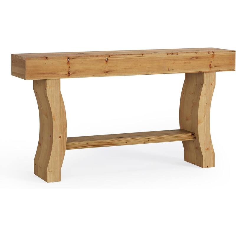 Solid Wood Console Table for Entryway, 59-Inch Long Sofa Table with Stable Curved Legs