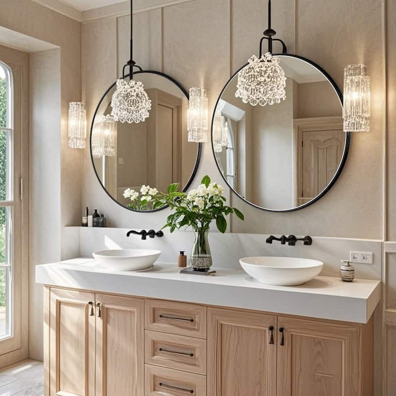 Modern Bathroom Wall Mounted Round Vanity Mirror - 36x36 - Black 2Pack