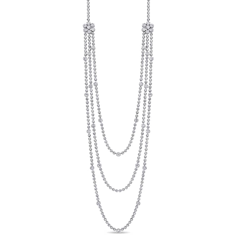 Miadora 18k White Gold Multi-Row Diamond Necklace 16 1/7 or 27 1/7ct TDW - 27.14 Carats - 24 Inch