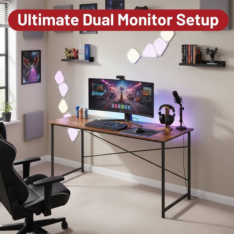 Computer Desk, 40-63 Inch Home Office Desk, Gaming Writing Work from Home Study Desk, Large Legroom, Sturdy Metal Frame