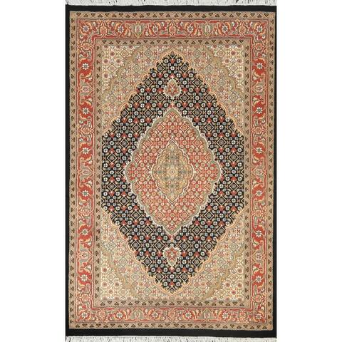 Vegetable Dye Wool/ Silk Tabriz Mahi Oriental Area Rug Handmade Carpet - 4'1" x 6'2"