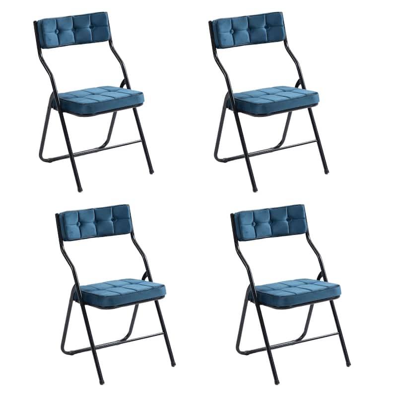 Velvet Upholstered Steel Tufted Folding Dining Chairs(set of 4) - Blue