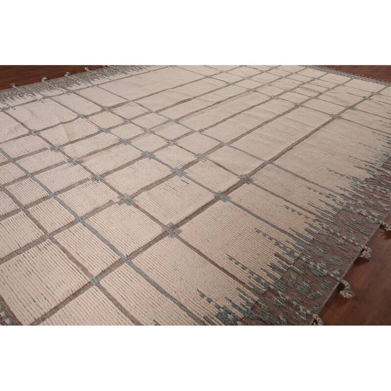 Ivory Moroccan Oriental Large Area Rug Handmade Bedroom Wool Carpet - 12'1"x 15'5"