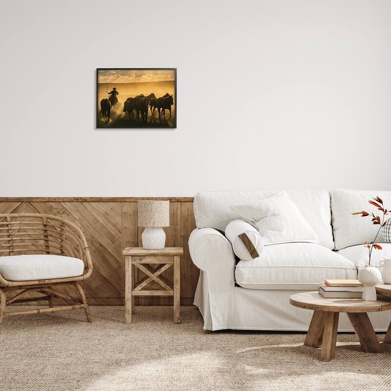 Stupell Cowboy & Horses at Sunset Framed Giclee Art Design by PBurchettePhoto