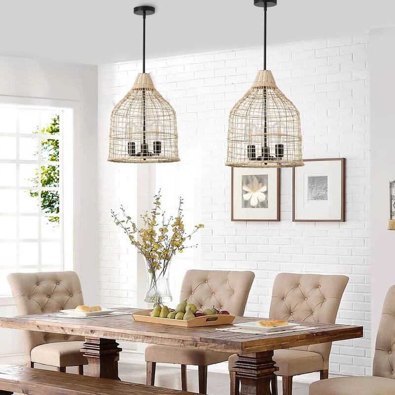 Handmade Woven Natural Rattan Pendant Lighting Fixture for Living Room Bedroom Kitchen