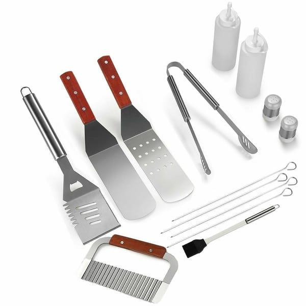 slide 1 of 9, 14Pc BBQ Grilling Tool Set Griddle Spatula Grill Accessories - 7'6" x 9'6"