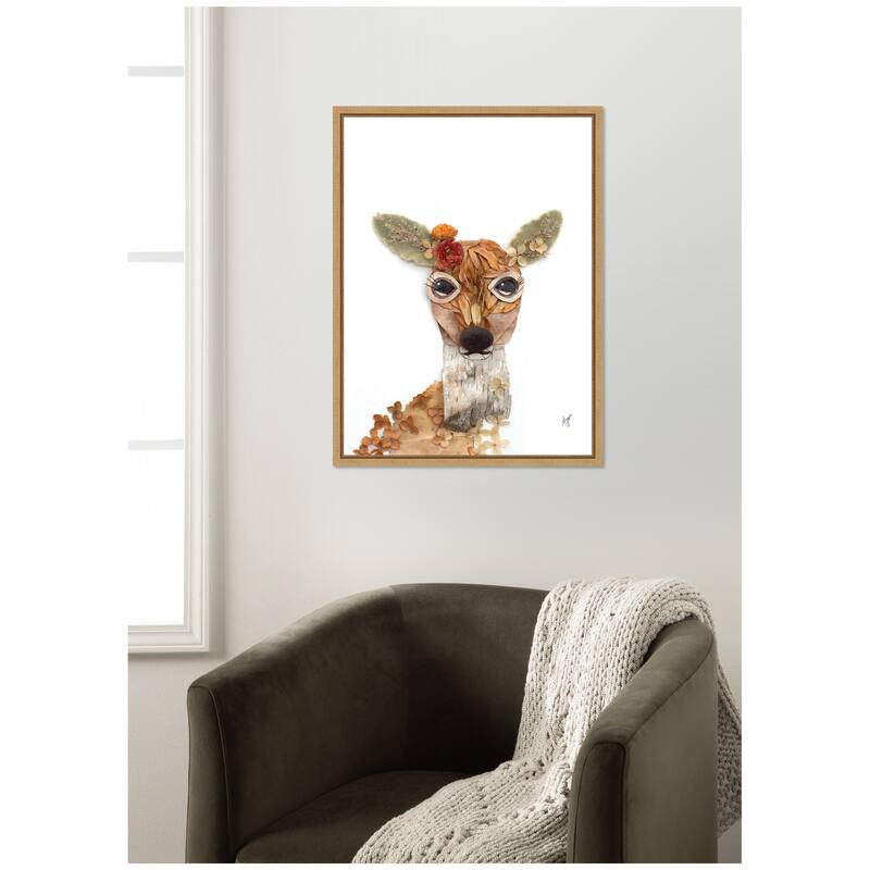 Kate and Laurel Deer with Flowers by Madeline Jeppesen Framed Canvas Wall Art Print