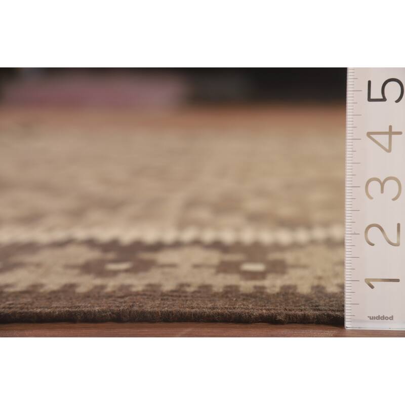 Hand Woven Oriental 100% Wool Carpet Southwestern Geometric Brown Kilim Area Rug - 9' 6'' X 6' 7''