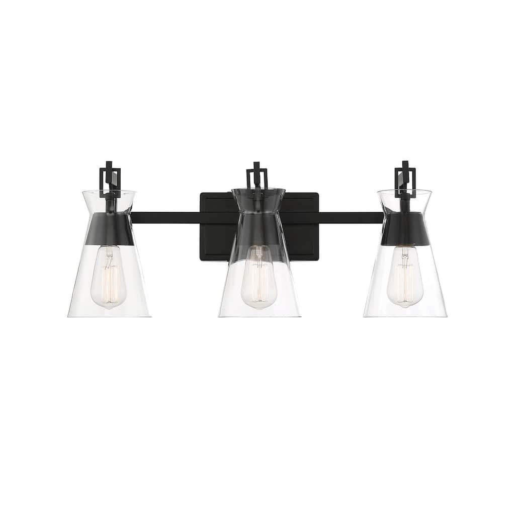 Savoy House Lakewood 3-Light Bathroom Vanity Light with Clear Glass Shades (24" W x 9.5"H)