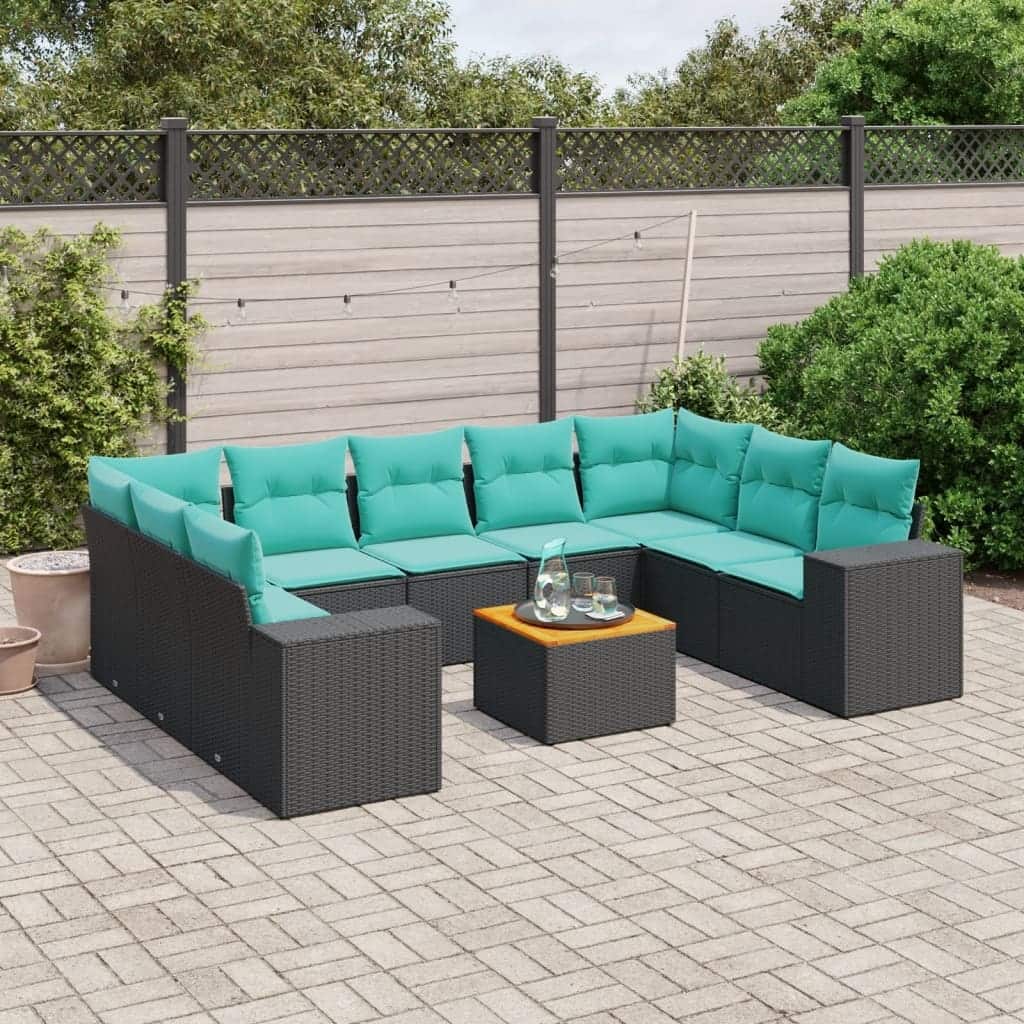 vidaXL Patio Sofa Set with Cushions Outdoor Furniture 10 Piece Poly Rattan - 24.4x 24.4x 27.2