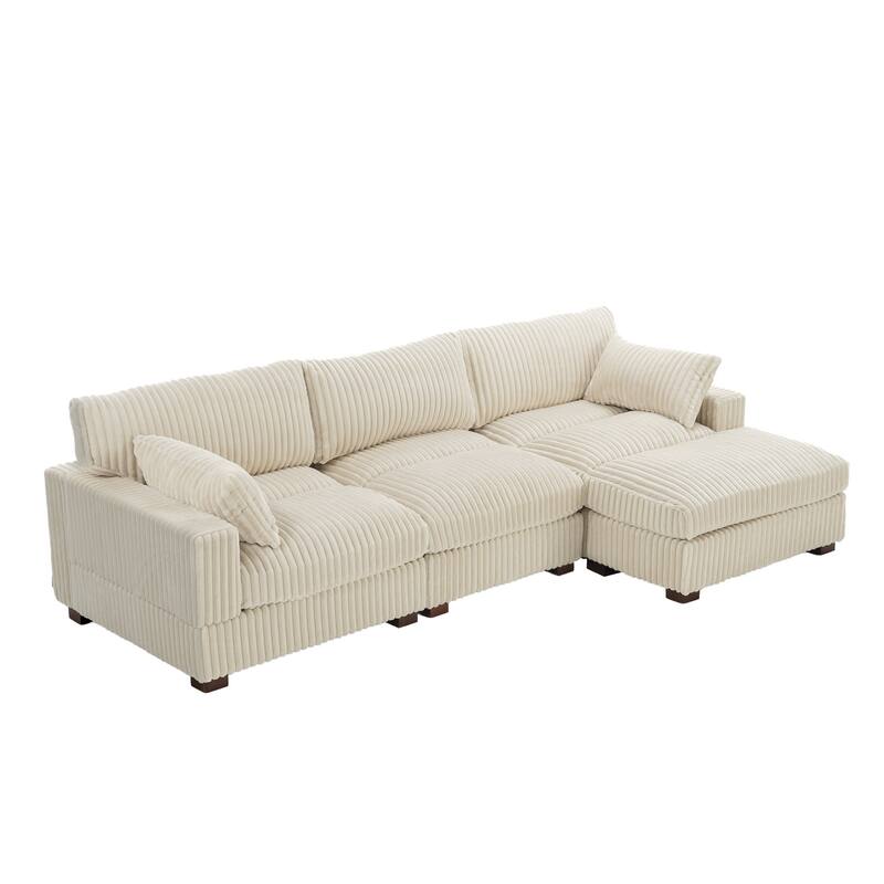 Upholstered Plush Flannel Modular Sectional Sofa with Pillows,Ajustable Headrest