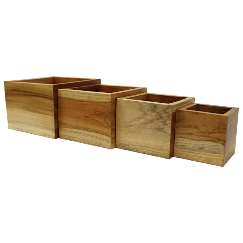 Eleganto® 4 Piece Teak Wood Bathroom Amenities Nesting Set