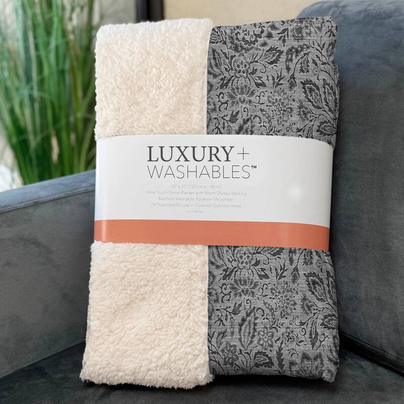 Premium Machine Washable Floral Sherpa Throw Blanket