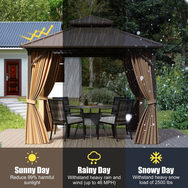 Costway 10 X 10 FT Hardtop Gazebo with Curtain Heavy-Duty Double-Roof