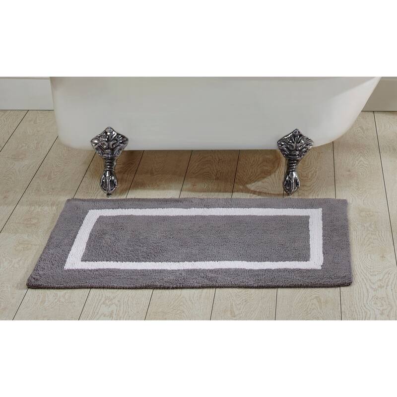 Better Trends Hotel Collection in Race Track 100% Cotton Super Absorbent Reversible Double Sided Machine Washable Bath Mat Rug - 24" x 40" Rectangle - Gray & White