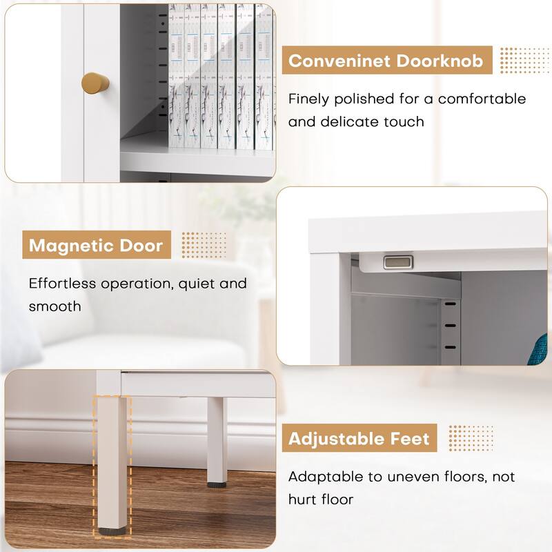 4/5-Tier Glass Curio Display Cabinet with Doors & Adjustable Storage Shelves