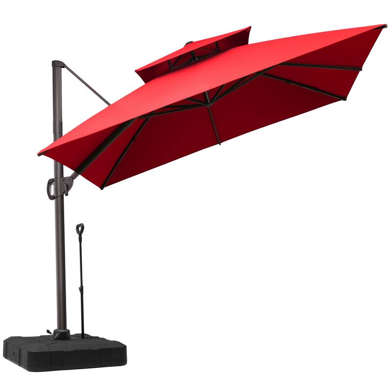 Outdoor 10FT Square Patio Cantilever-Offset Umbrella with Base