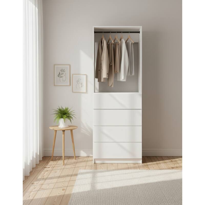 Prosper 32" White Wood Walk-in Closet with Two Rods - 31.4"W x 15.7"D x 83" H