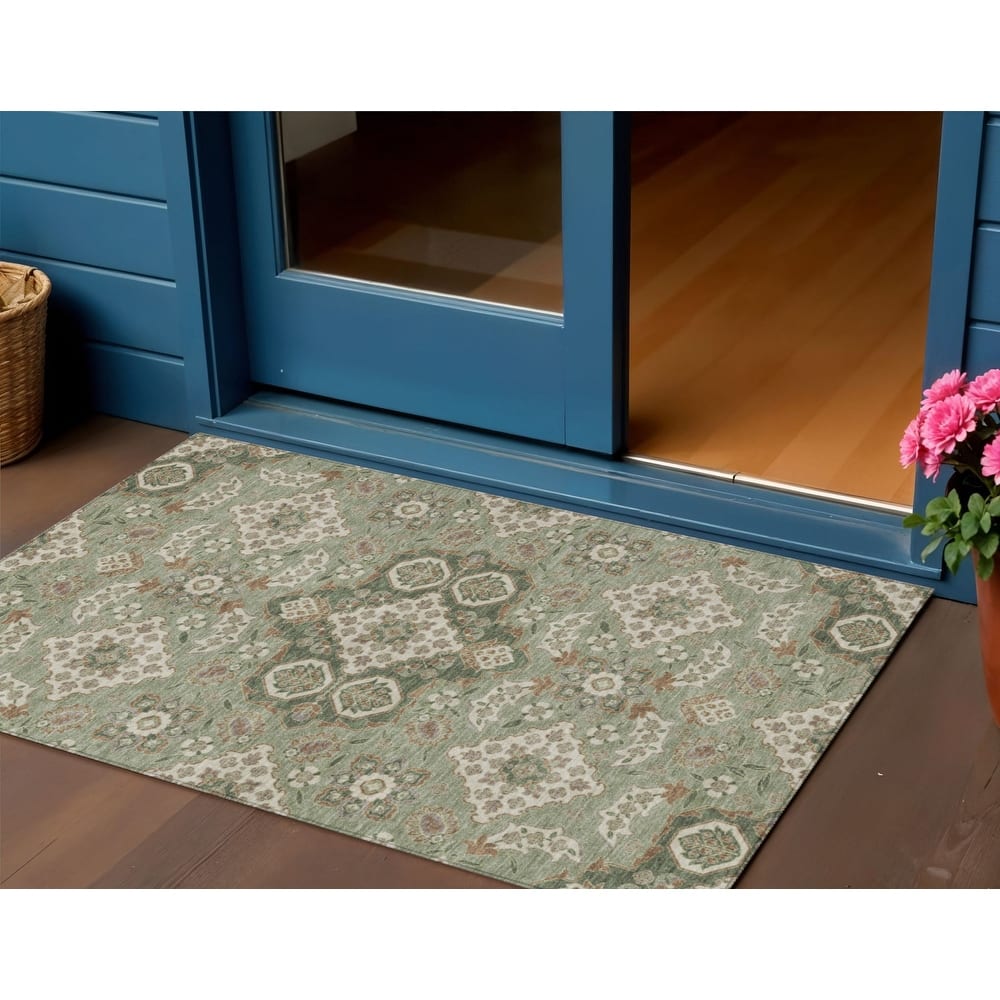 HomeRoots Medallion Traditional Rectangle Outdoor Rug