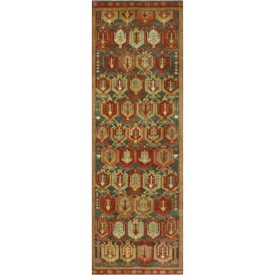 Noori Rug Fine Vintage Distressed Sarasofi Red/Charcoal Runner - 3'2" x 9'4"