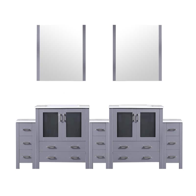 Volez Double Bath Vanity with Side Cabinets, White Ceramic Top and Mirrors - 96 - Dark Grey