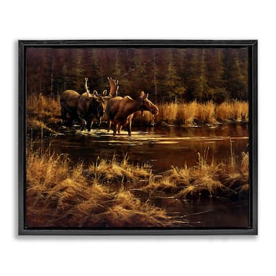 Stupell Moose Pair at Stream Framed Floater Canvas Wall Art Design By Paco Young