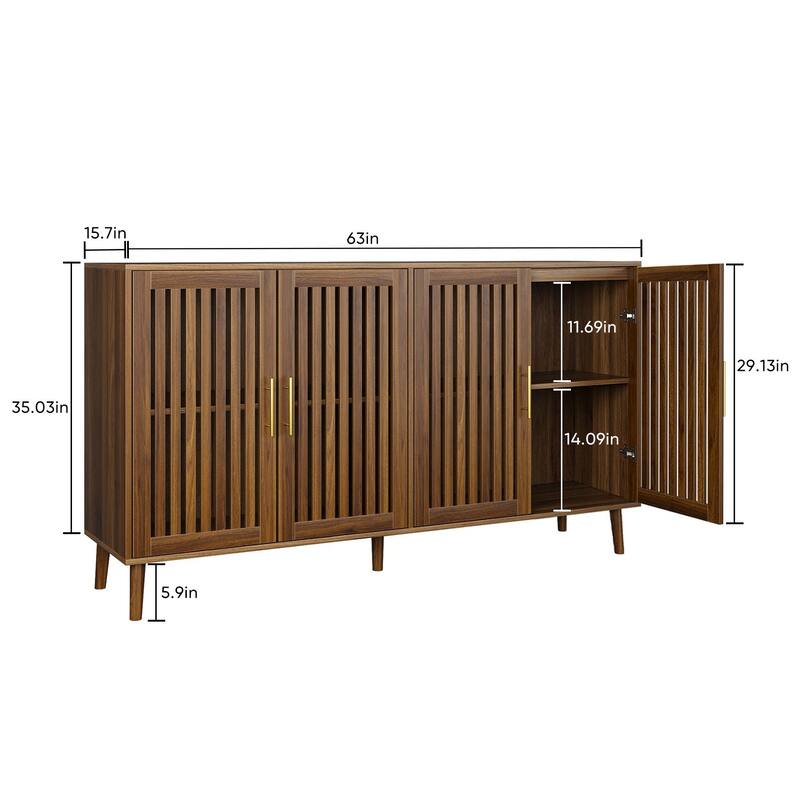 Anmytek Farmhouse Walnut 31.5" W Buffet Sideboard - Louvered Doors Storage Cabine
