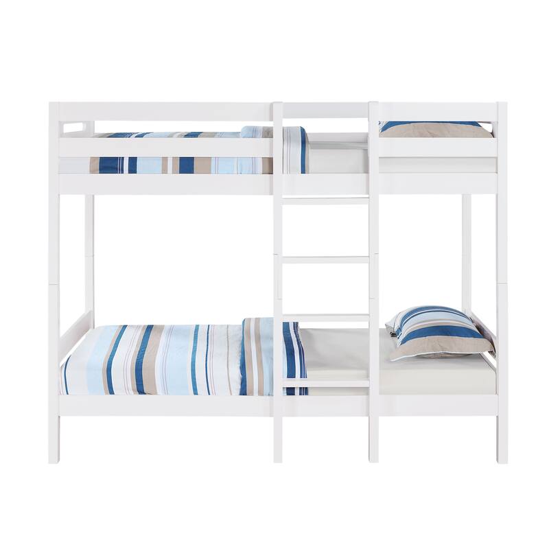 Twin over Twin Wood Bunk Bed with Ladder and Fence