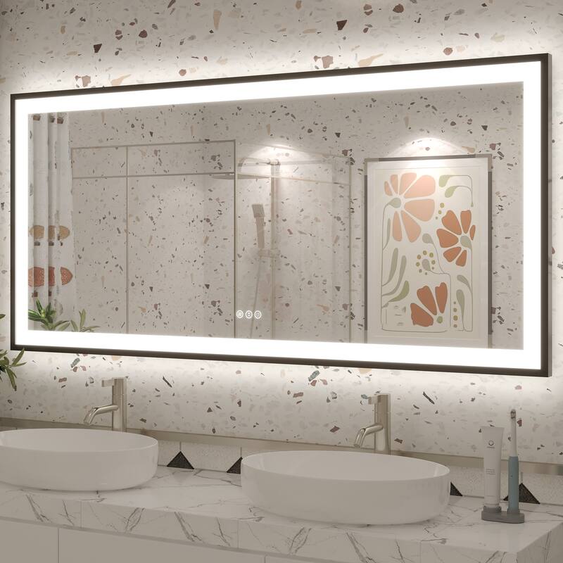 Extra Large Black Frame LED Bathroom Vanity Mirror with 3 Years Warranty and UL Certified - 60x28
