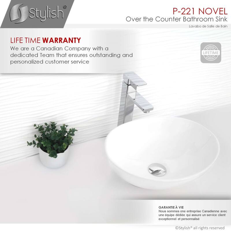 STYLISH Porcelain Oval 15 3/4-inch Top Mounted Ceramic Vessel Bathroom Sink - 15 3/4" x 13 3/8" x 5 3/4"