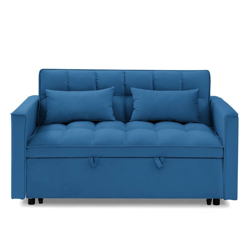 Velvet Foldable Sofa Bed, 3 In 1 Convertible Sofa Bed, Pull Out Couch Bed with Adjustable Backrest, Side Pockets & 2 Pillows