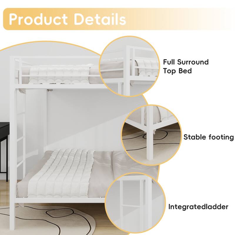 Space-Saving Twin & Full Size Metal Bunk Bed with Sturdy Frame, Ideal for Compact Rooms