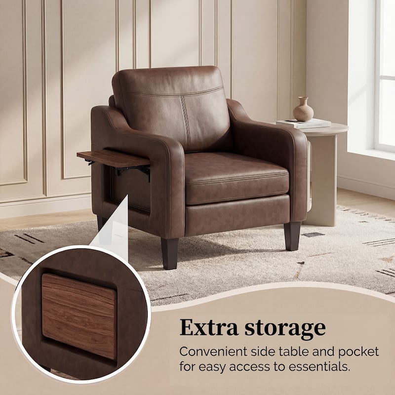 Modern Accent Chair with Wooden Armrest Comfortable Single Sofa Armchair for Living Room Bedroom Reading
