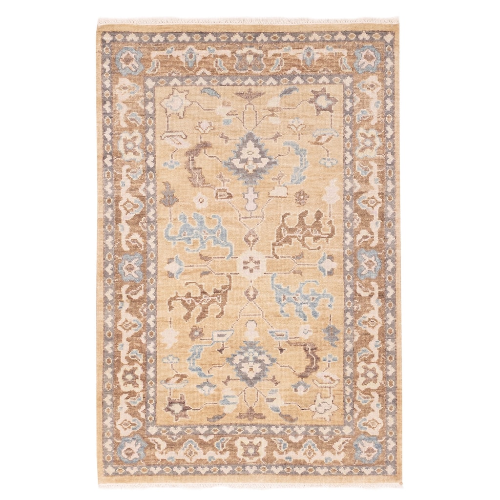 ECARPETGALLERY Hand-knotted Modern Oushak Tan Wool Rug - 4'2 x 6'2