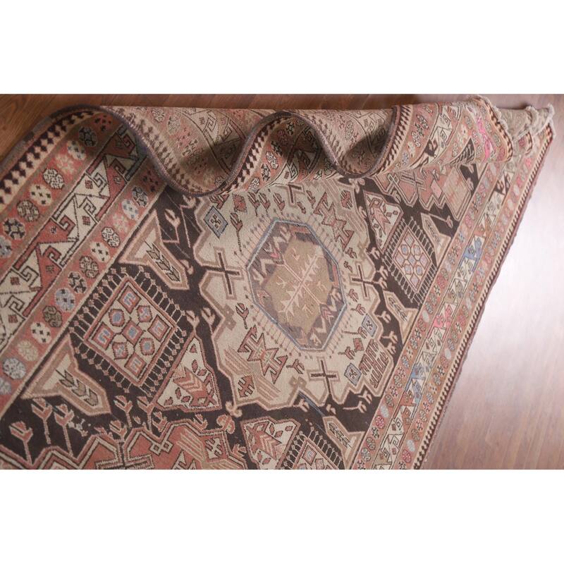 Hand Knotted Oriental 100% Wool Carpet Traditional Geometric Pink Meshkin Area Rug - 9' 4'' X 4' 11''