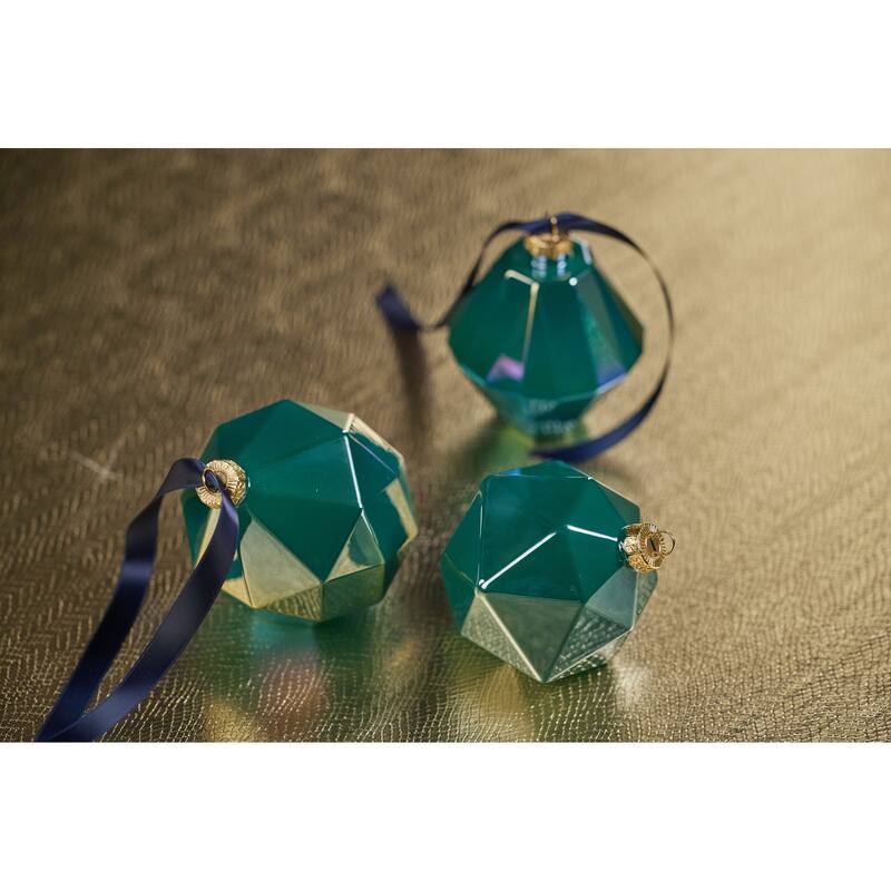 6-Piece Set Green Luster Faceted Glass Hanging Ornaments, Convex Hexagon