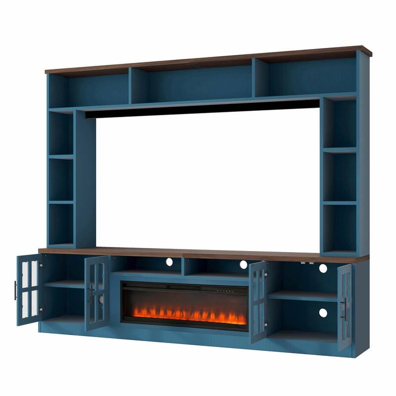 95.5" Wide Wall Unit Entertainment Center with Electric Fireplace and Bookshelves for TVs up to 80"