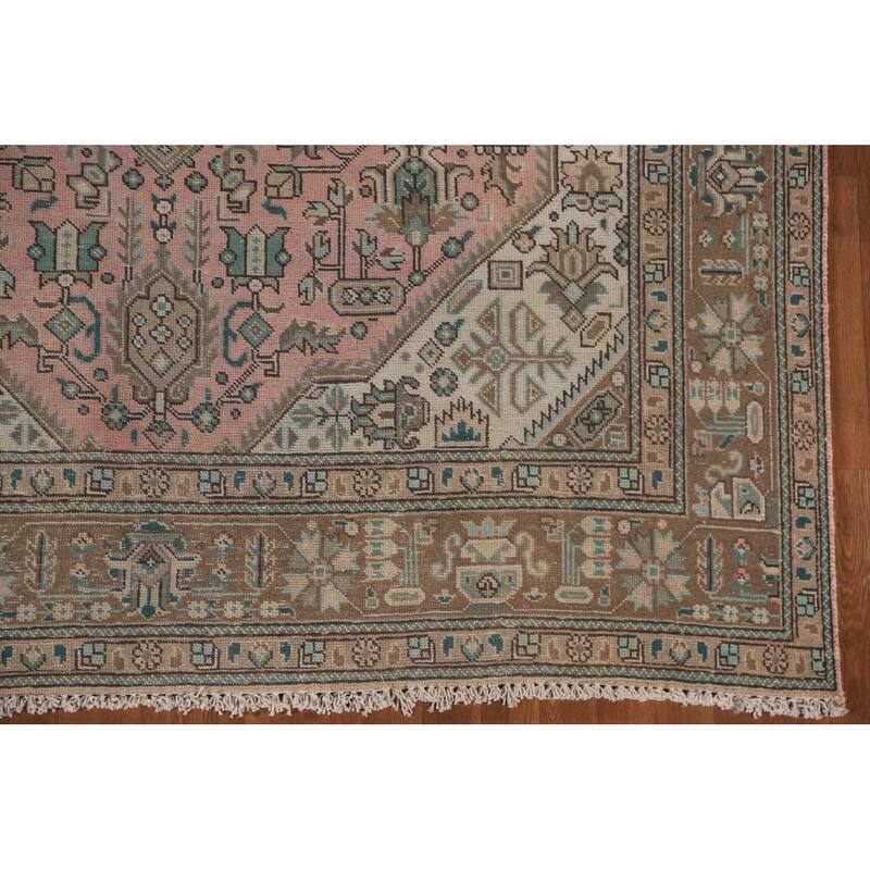 Hand Knotted Oriental 100% Wool Carpet Traditional Medallion Pink Tabriz Area Rug - 9' 5'' X 6' 5''
