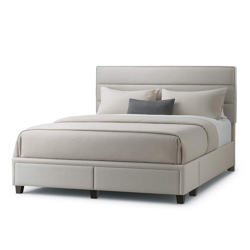 Arnia Beige Fabric Bed Captain's Bed with Two Drawers
