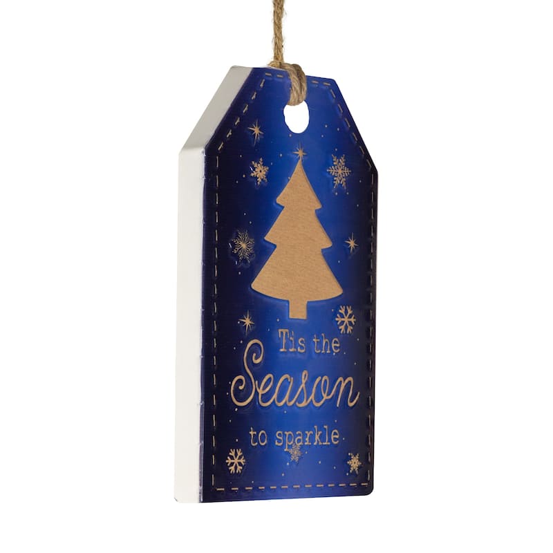 12.25" Tis the Season to Sparkle Blue Christmas Gift Tag Wall Decor