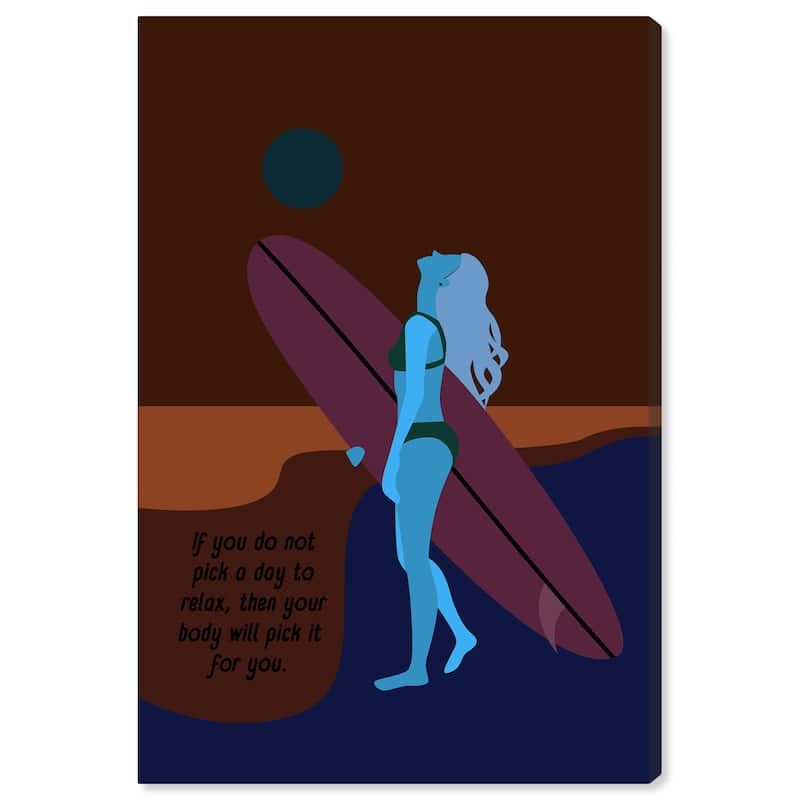 Wynwood Studio Canvas Sports and Teams Surfer Girl Blue and Sand Modern & Contemporary Wall Art Canvas Print