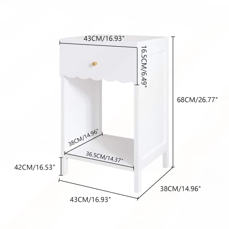 Modern White Nightstand with Drawer and Open Shelf for Bedroom