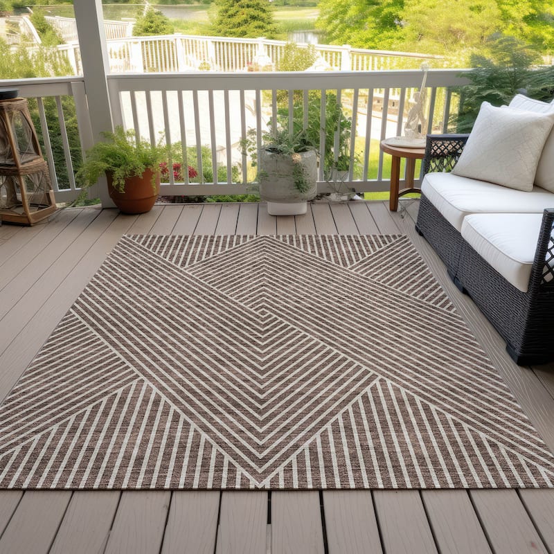 Machine Washable Indoor/ Outdoor Modern Geo Chantille Rug - Brown - 9' x 12'