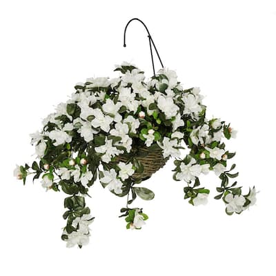 Faux White Azalea Hanging Basket