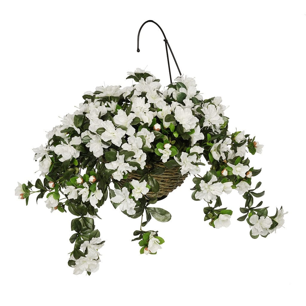 Faux White Azalea Hanging Basket